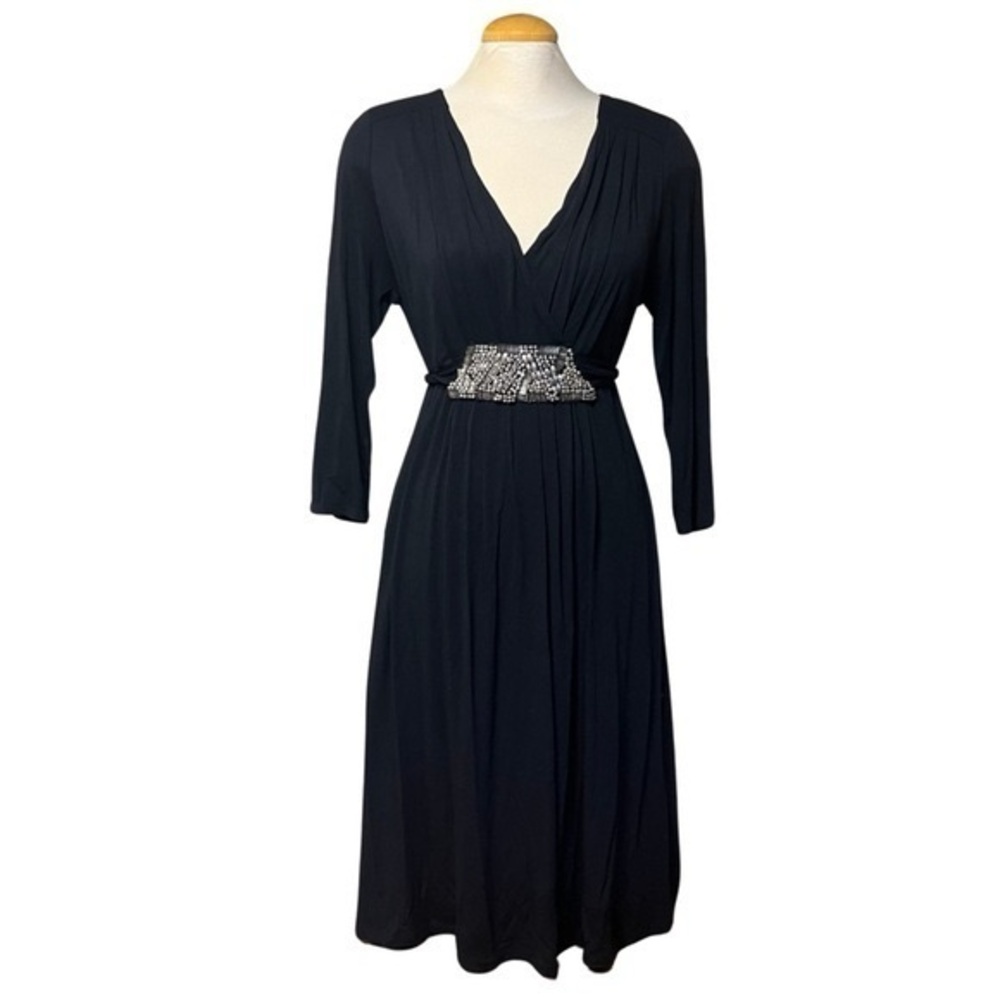 Nicole by Nicole Miller Black Dress with Beaded Front Detail  Size Large